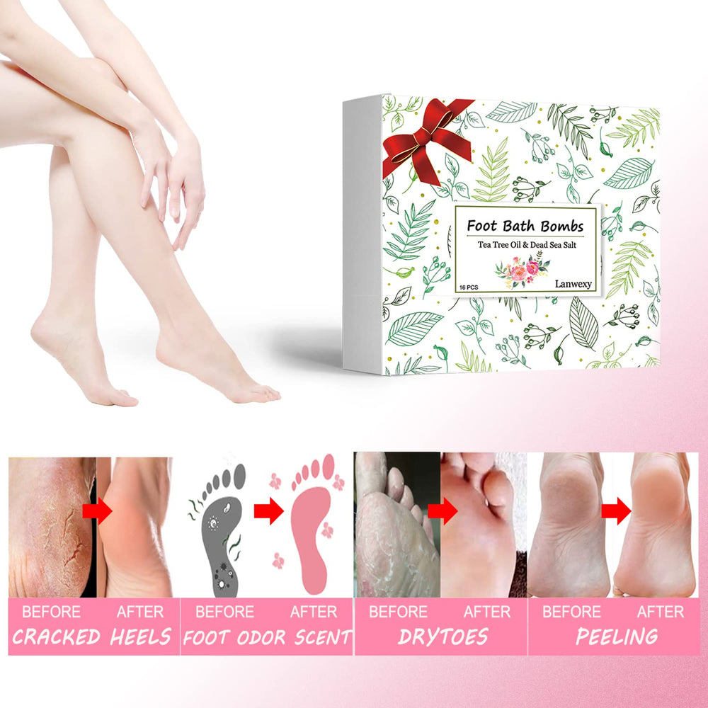 Lanwexy foot soak bombs dissolving in water with vibrant bubbles.