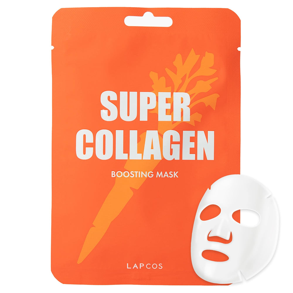 LAPCOS Super Collagen Sheet Mask pack front highlights hydration and renewal.