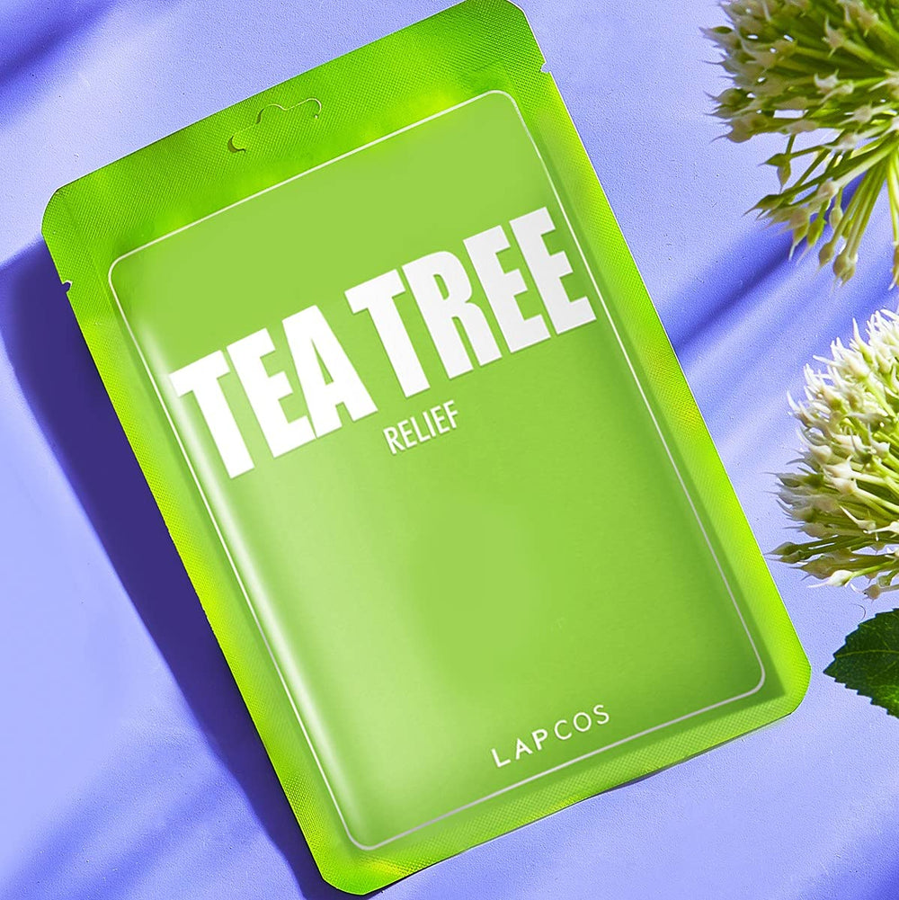 Lapcos Tea Tree Sheet Mask finished look with rested skin.