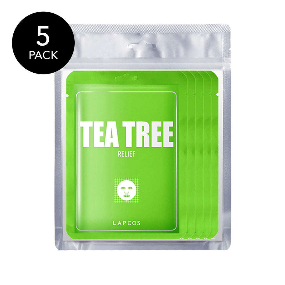 Lapcos Tea Tree Sheet Mask on the face, soothing skin after cleansing.