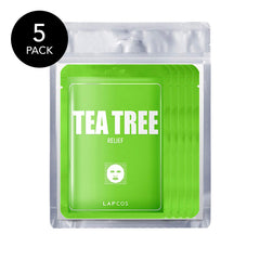 Lapcos Tea Tree Sheet Mask on the face, soothing skin after cleansing.