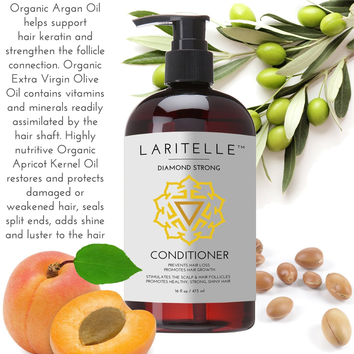 Laritelle argan oil detail emphasizing moisture and strength for hair.