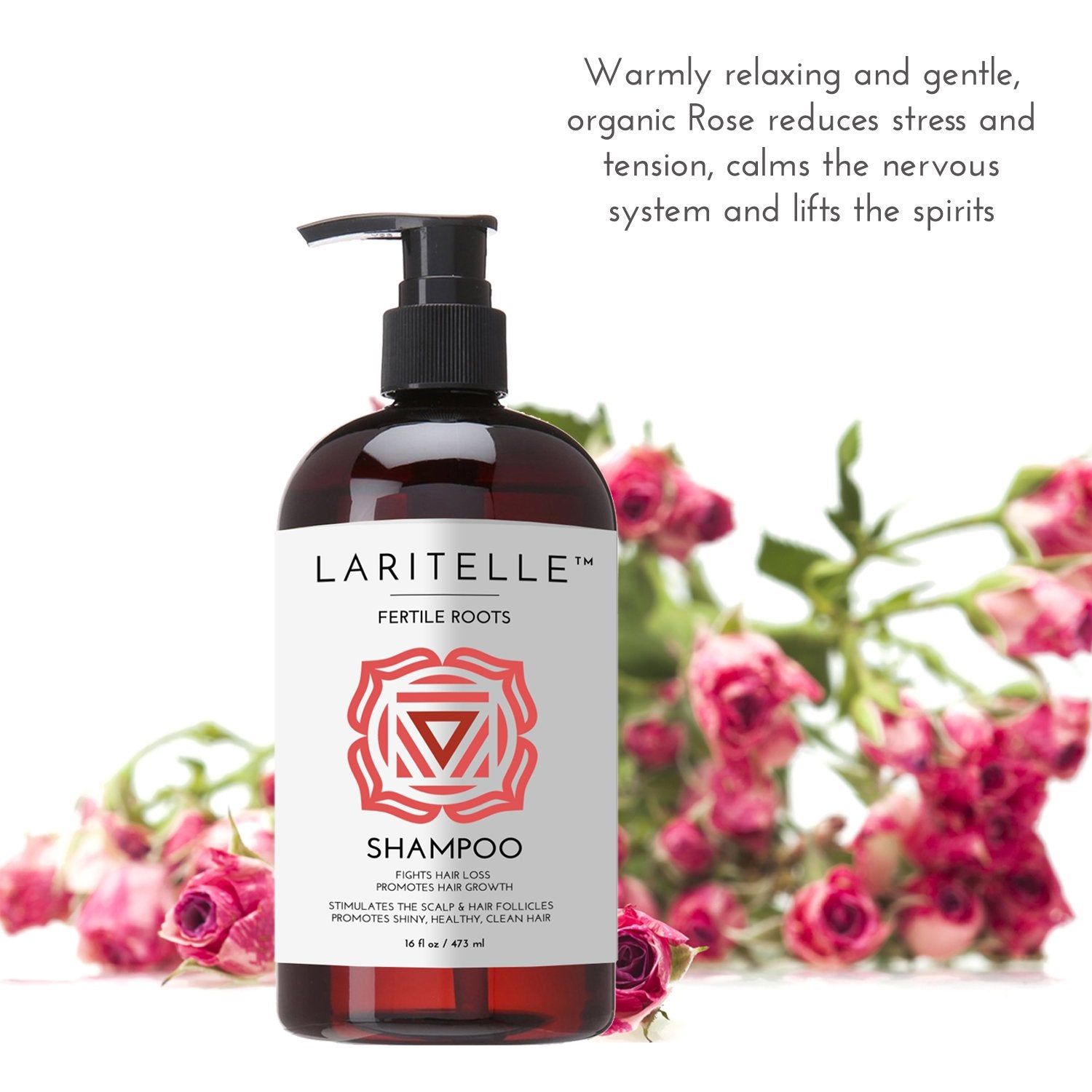 Laritelle Fertile Roots bottle with lavender imagery suggests calming daily ritual.