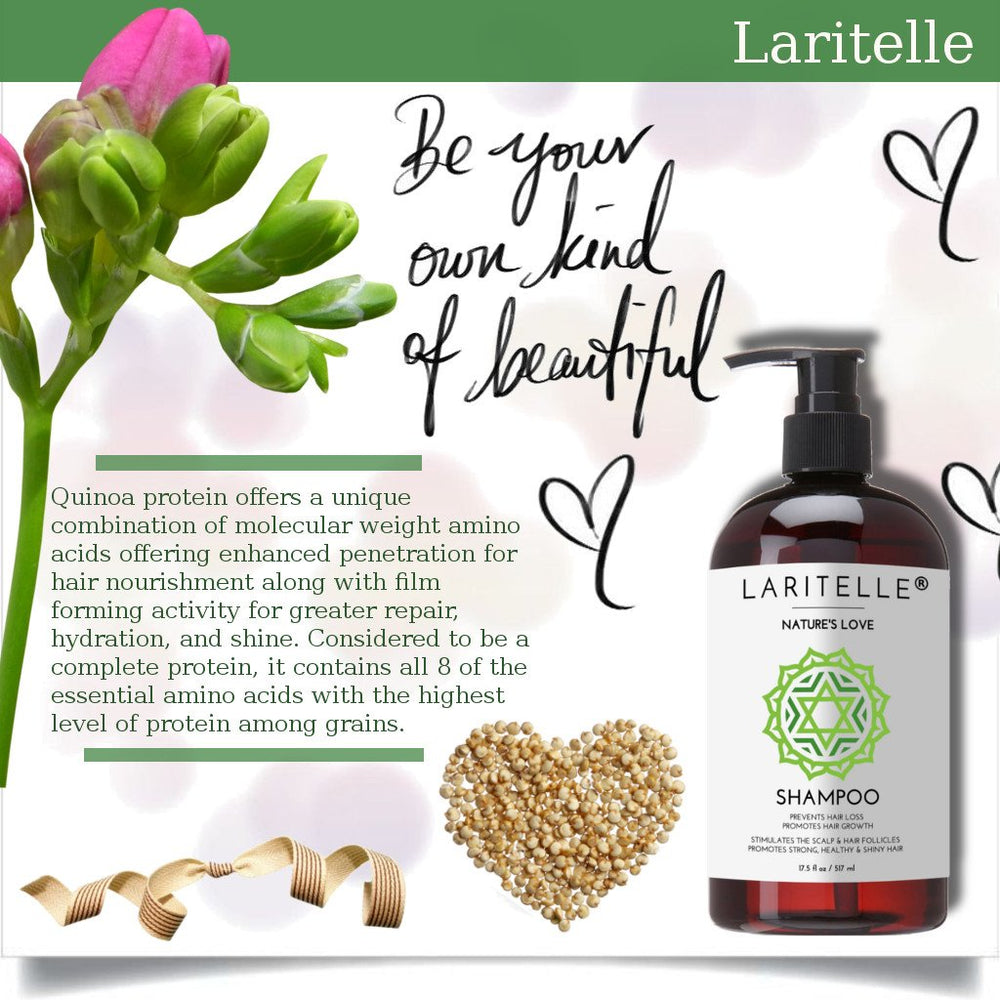 Laritelle Nature's Love conditioner bottle close-up focusing on hydrating, manageable strands.