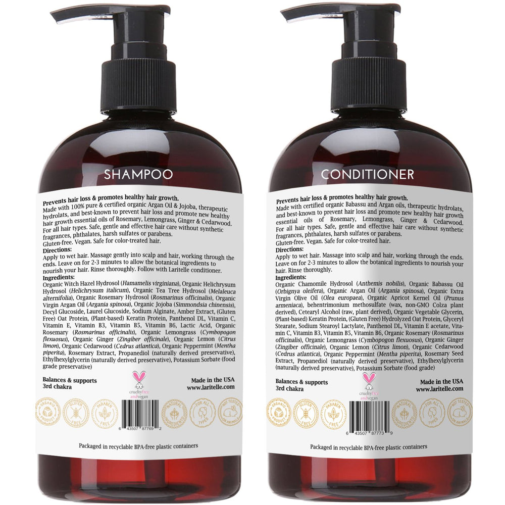 Laritelle Organic Conditioner bottle close-up nourishes hair and eases detangling.