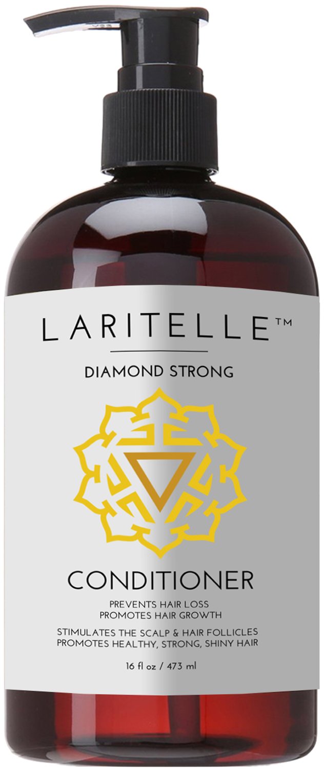 Laritelle Organic Conditioner bottle highlighting rosemary and cedarwood for nourishing shine.