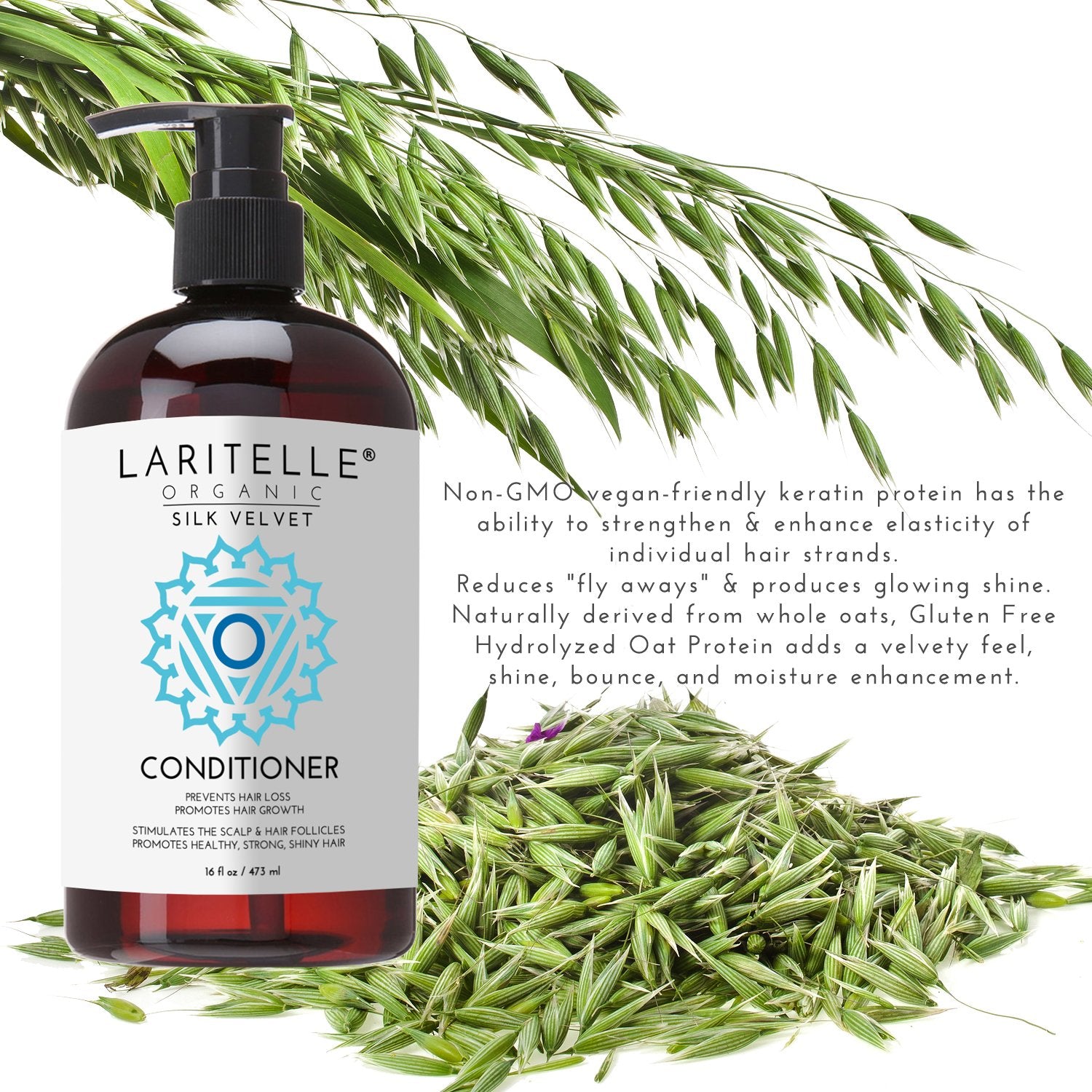 Laritelle Organic Conditioner applied to hair for smooth, hydrated strands.