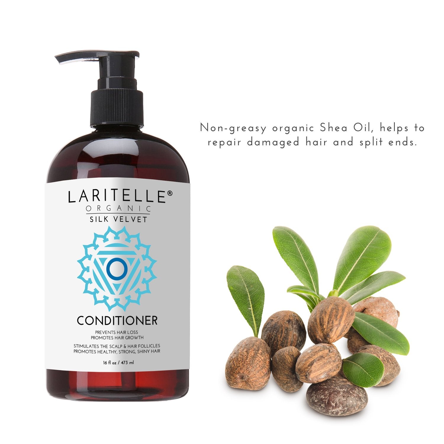 Laritelle Organic Conditioner ingredients spread highlighting organic oils and keratin.