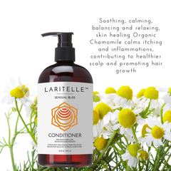 Close-up of Laritelle conditioner label highlighting organic ingredients.