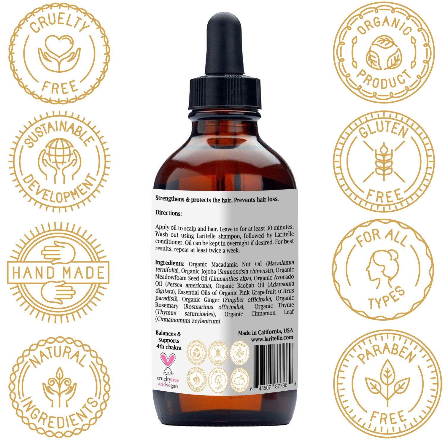 Laritelle Organic Hair Growth Set bathroom setup on shelf with natural aesthetic