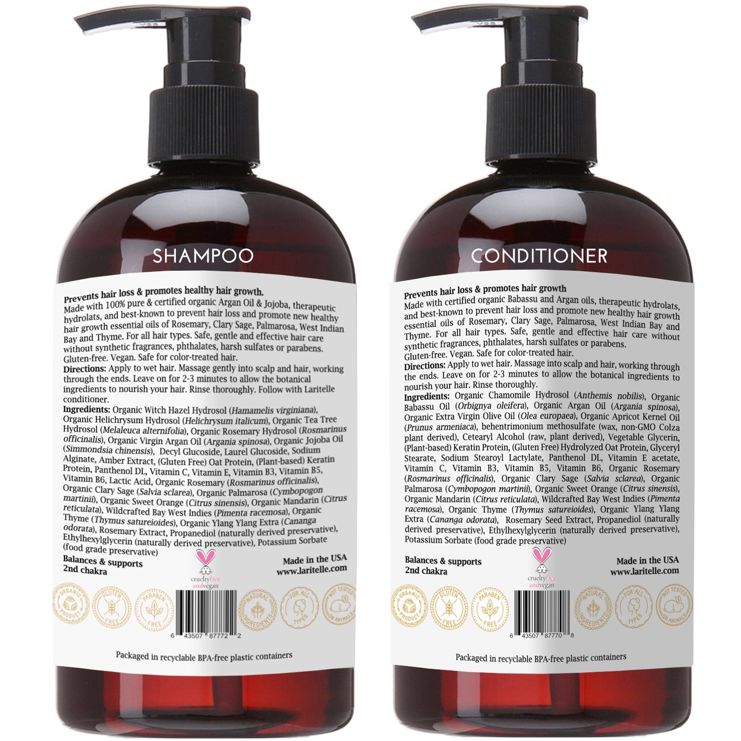 Laritelle Organic Hair Growth Set label closeup detailing organic ingredients
