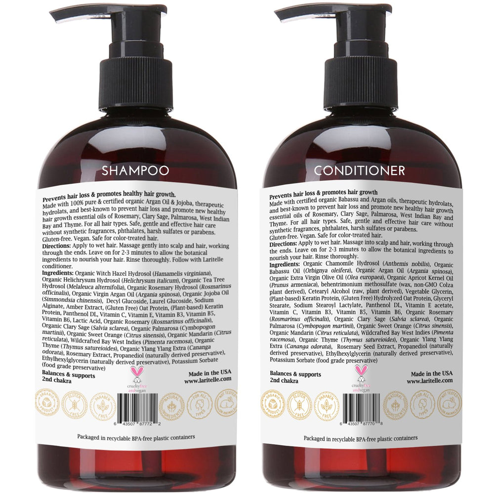 Laritelle Organic Hair Growth Set label closeup detailing organic ingredients