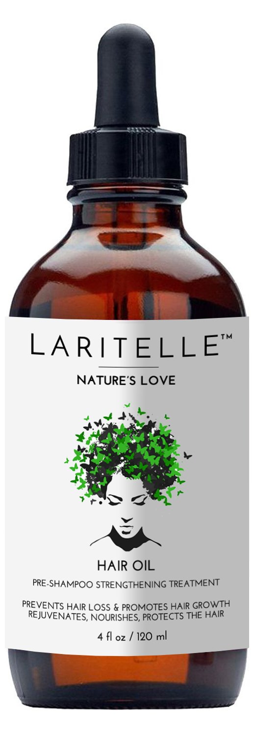 Laritelle Organic Hair Loss Prevention bottle pour supports scalp health and nourishes hair.