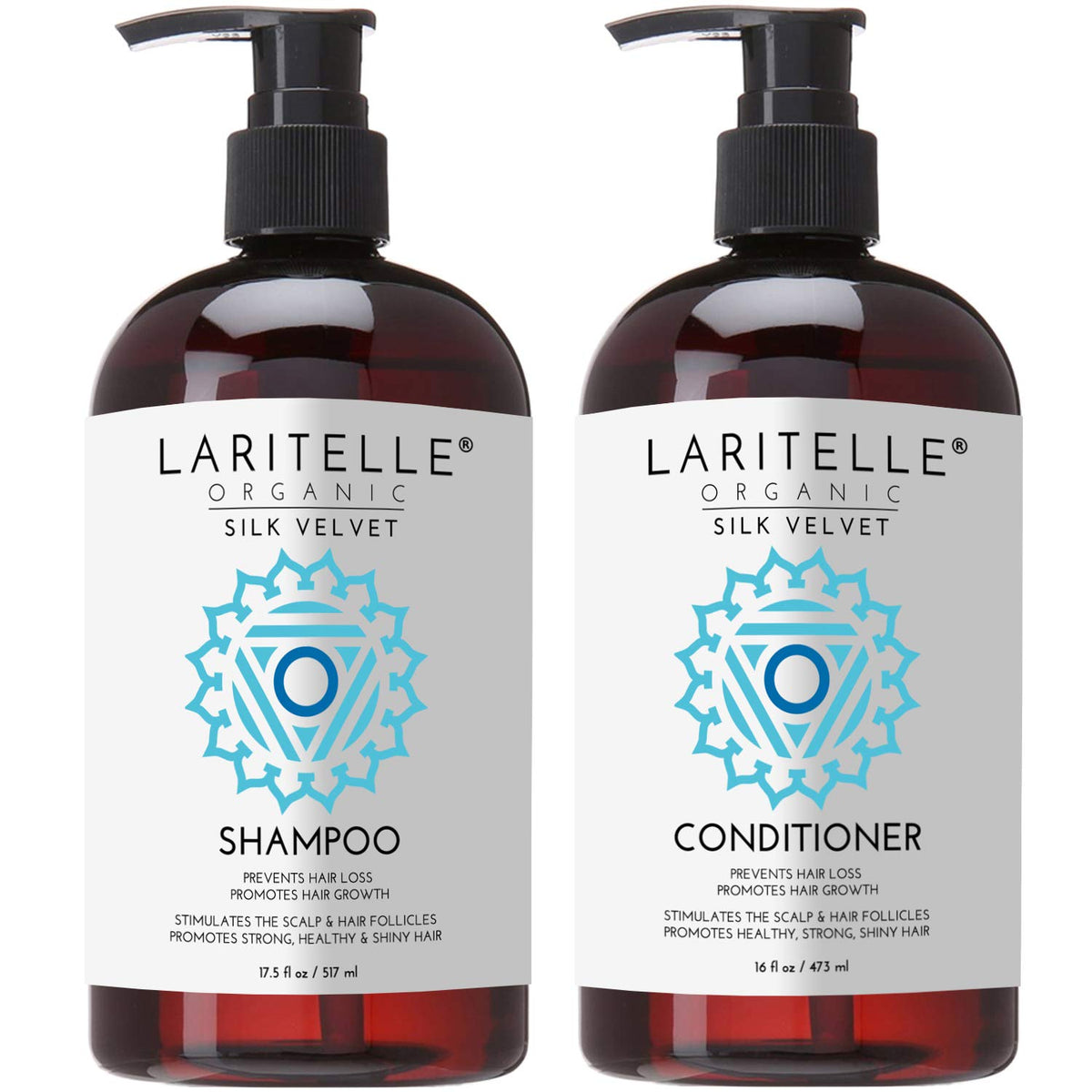 Laritelle Silk Velvet Shampoo bottle with organic oils promoting scalp nourishment and hair strength.