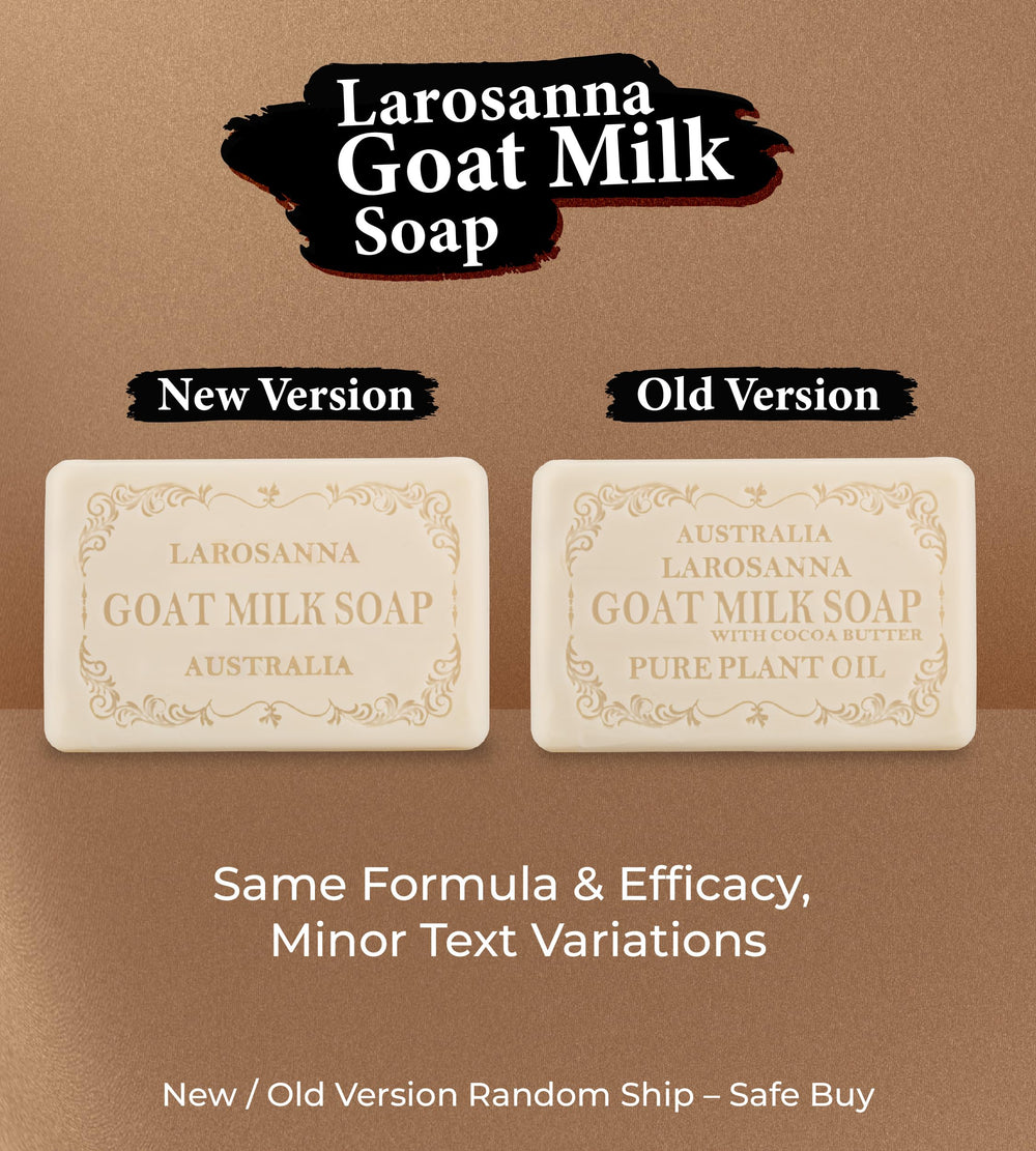 Larosanna goat milk soap bar in bathroom scene invites calm self-care.