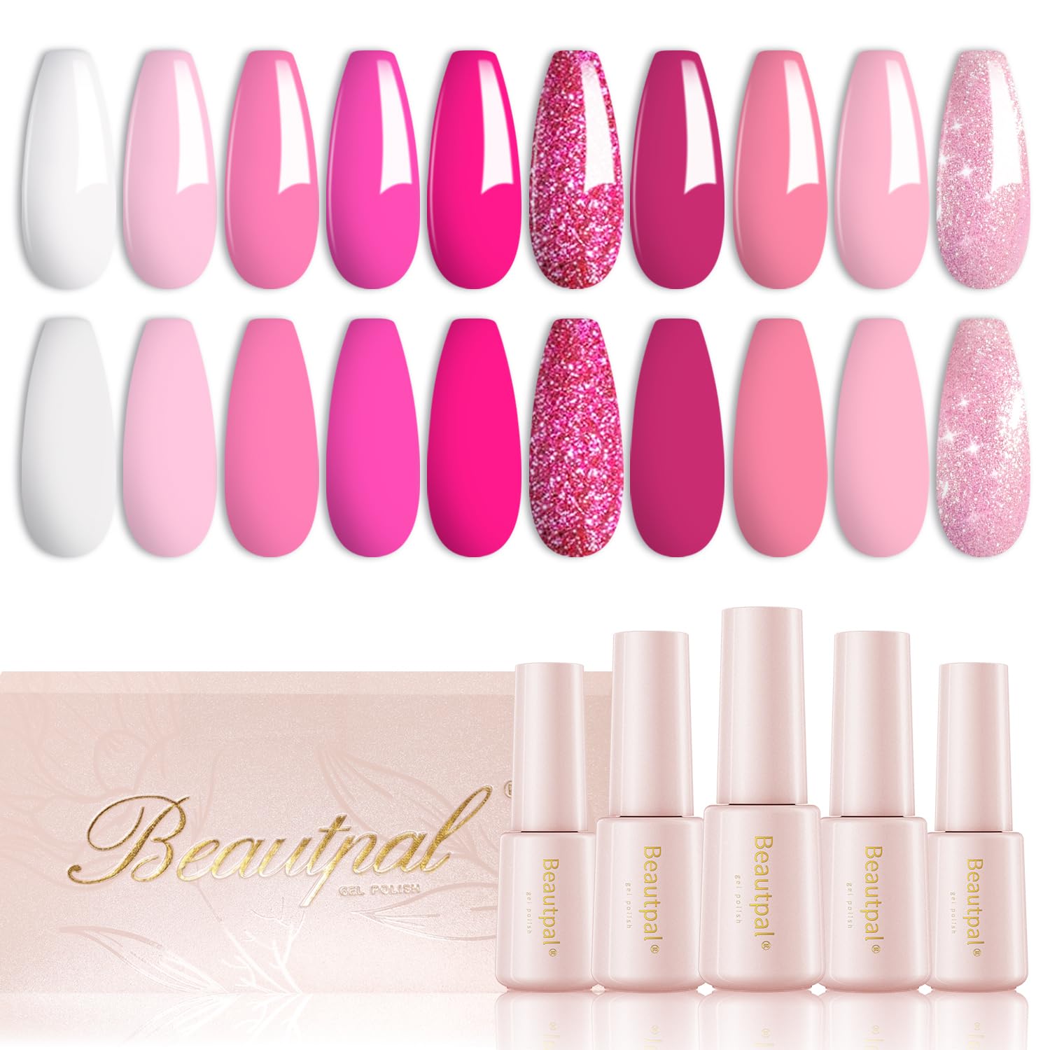 Larvall Beautpal pink gel nail polish set with 10 colors for versatile at-home manicures.