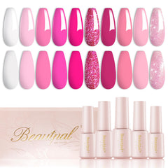 Larvall Beautpal pink gel nail polish set with 10 colors for versatile at-home manicures.