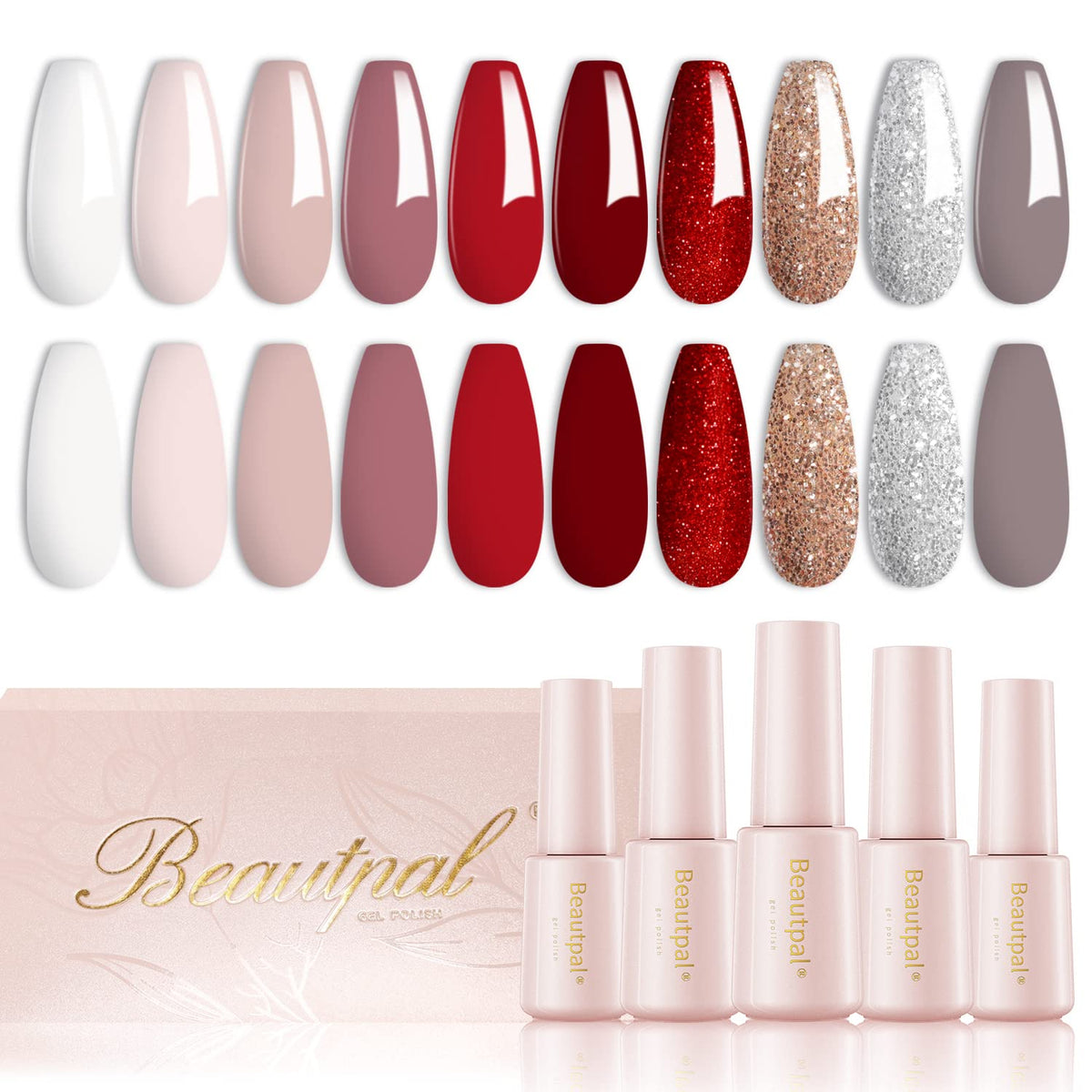 Larvall Beautpal red gel nail polish set bottles for bold color ideas.