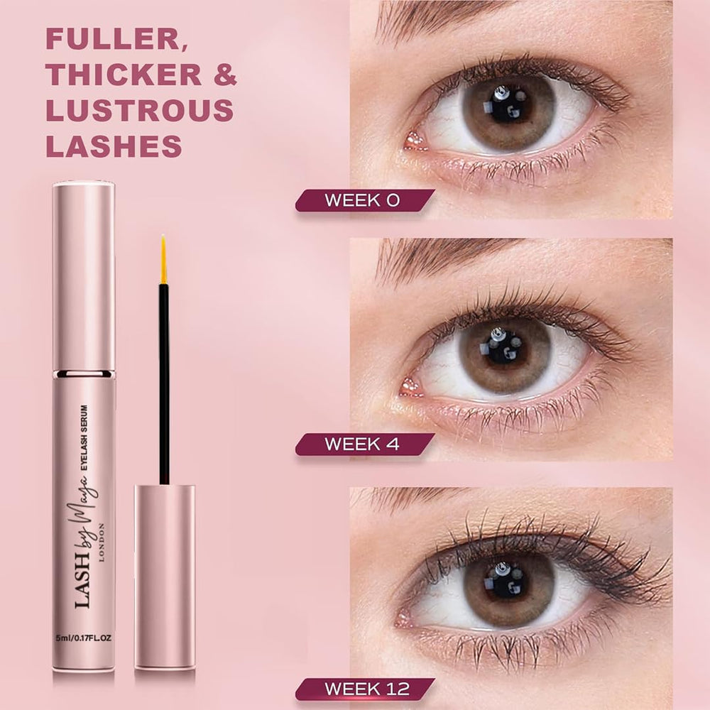 Close-up of lashes with subtle definition from Lash by Maya Serum.