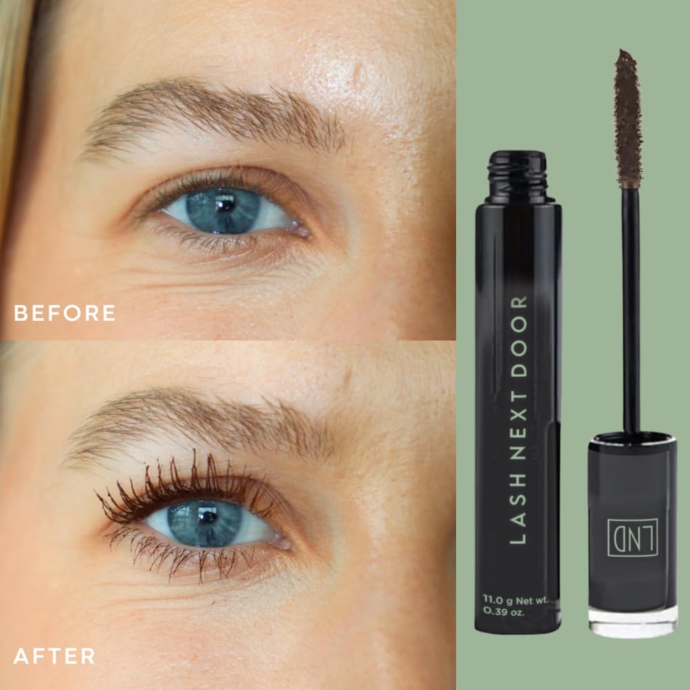 Lash Next Door Espresso Brown mascara demonstrates smudge-proof finish.