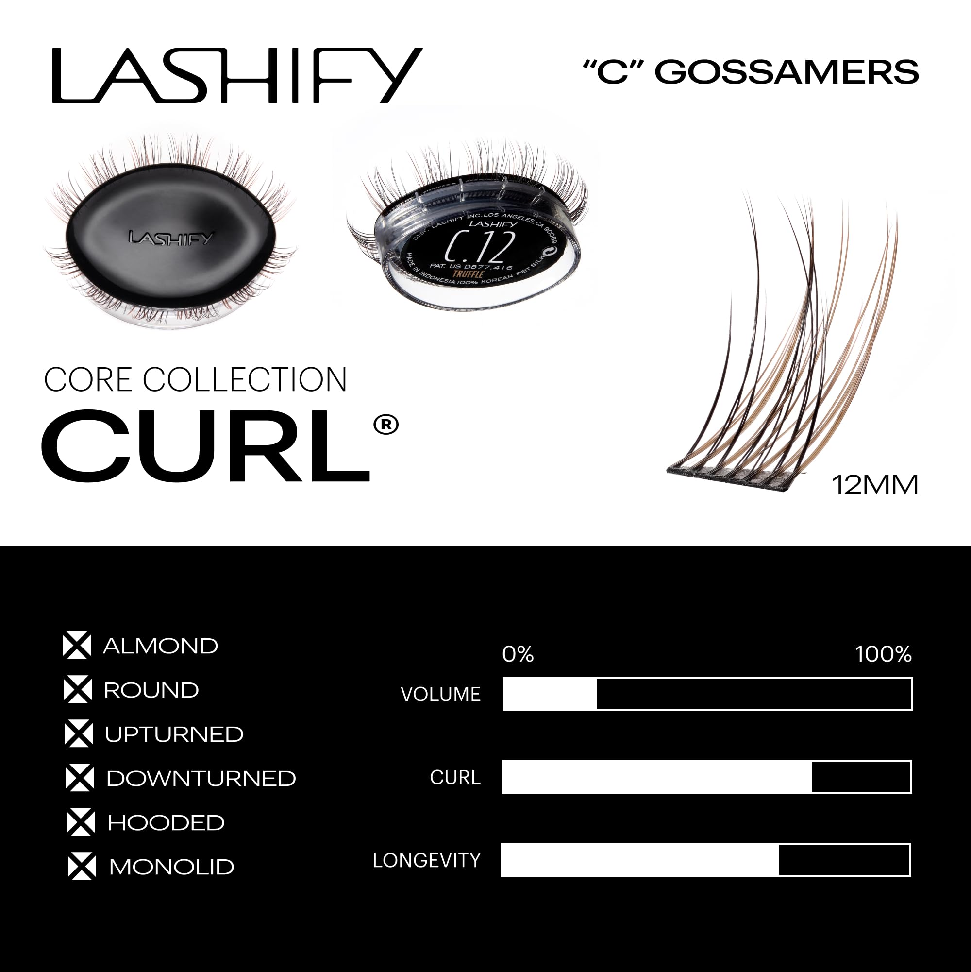 Closeup of Lashify 12mm Curl Gossamer in Truffle display
