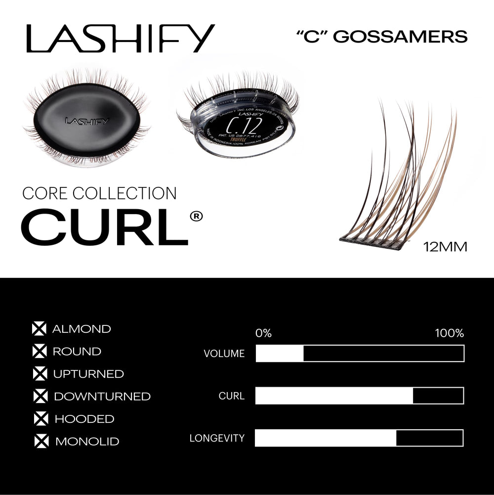 Closeup of Lashify 12mm Curl Gossamer in Truffle display