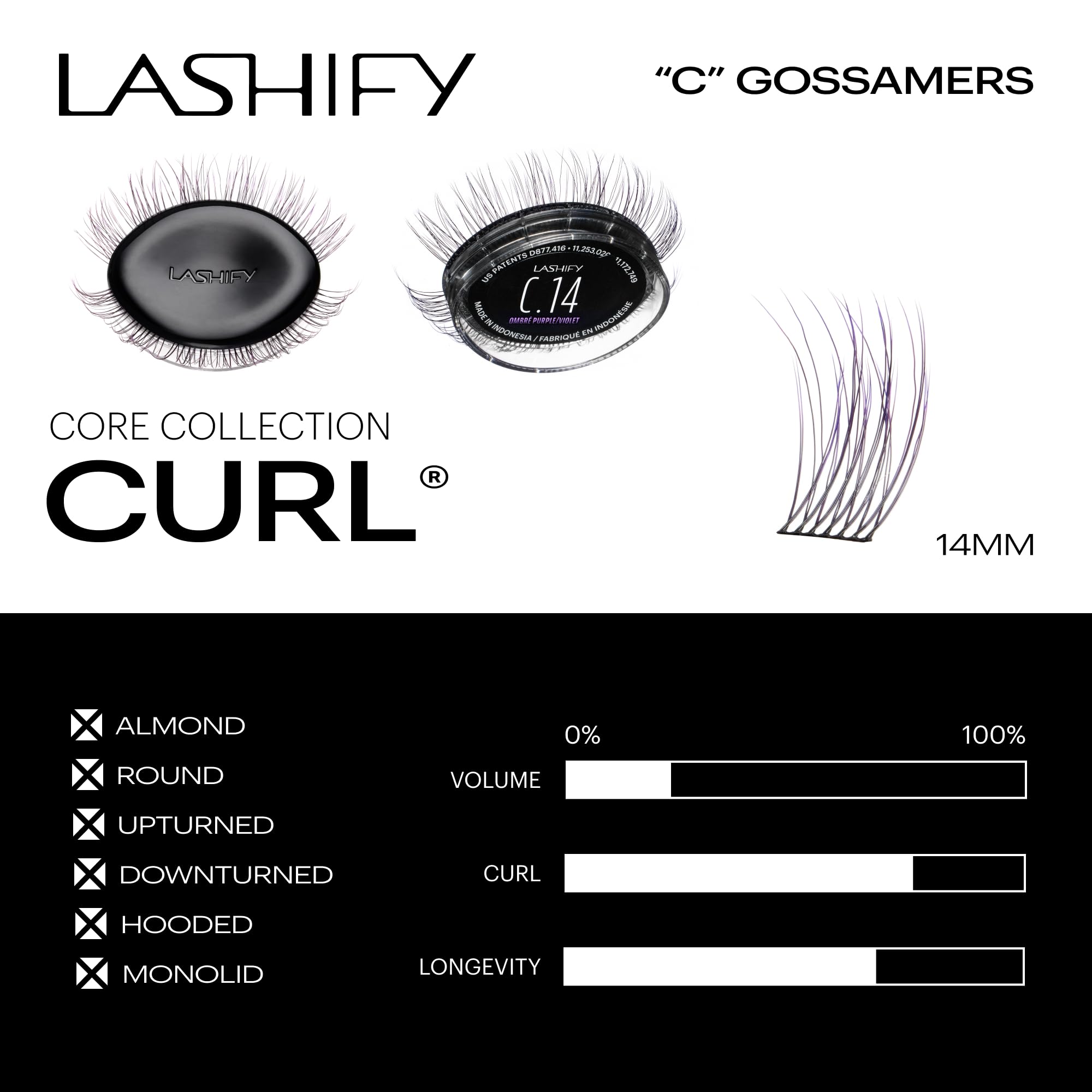 Lashify 14mm Ombre Purple Gossamer bundle demonstrates multiple length options for customizable looks.