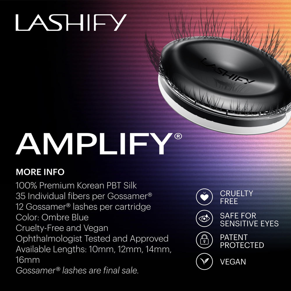 Lashify Amplify 14mm Ombre Blue Gossamer lashes drying guidance.