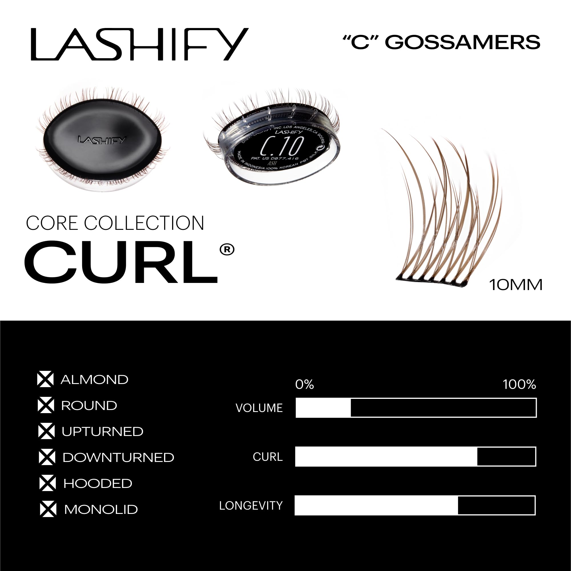 Lashify Curl 10mm Gossamer Ash per cartridge delivers lightweight lift