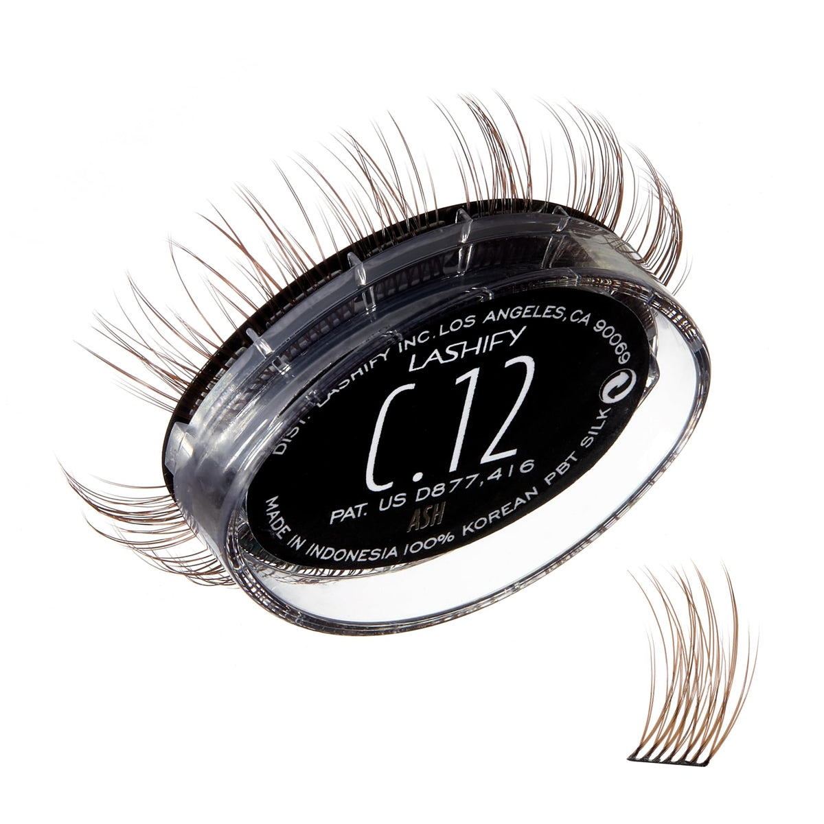 Lashify Curl 12mm Ash Gossamer lashes for a natural lift.