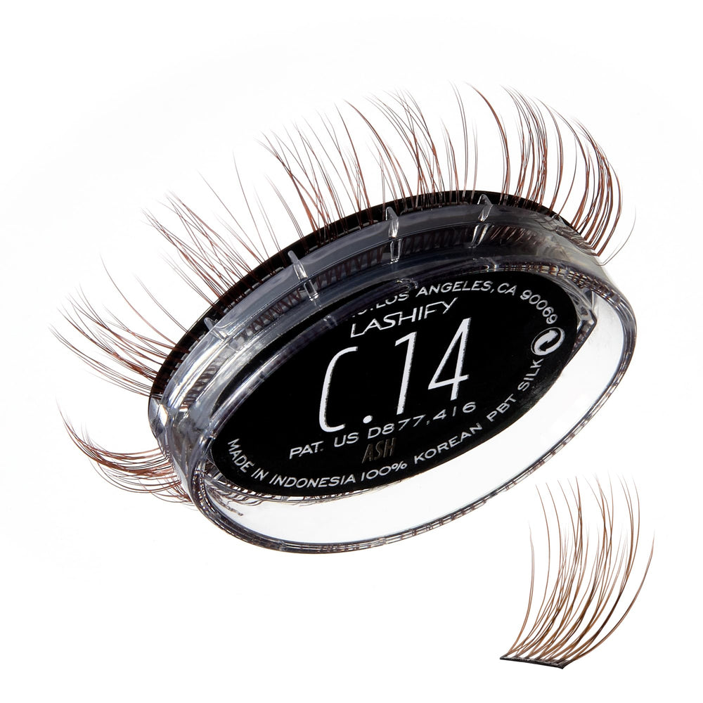 Lashify Curl 14mm Gossamer Ash bottle shows vegan silk lashes ready for natural lift.