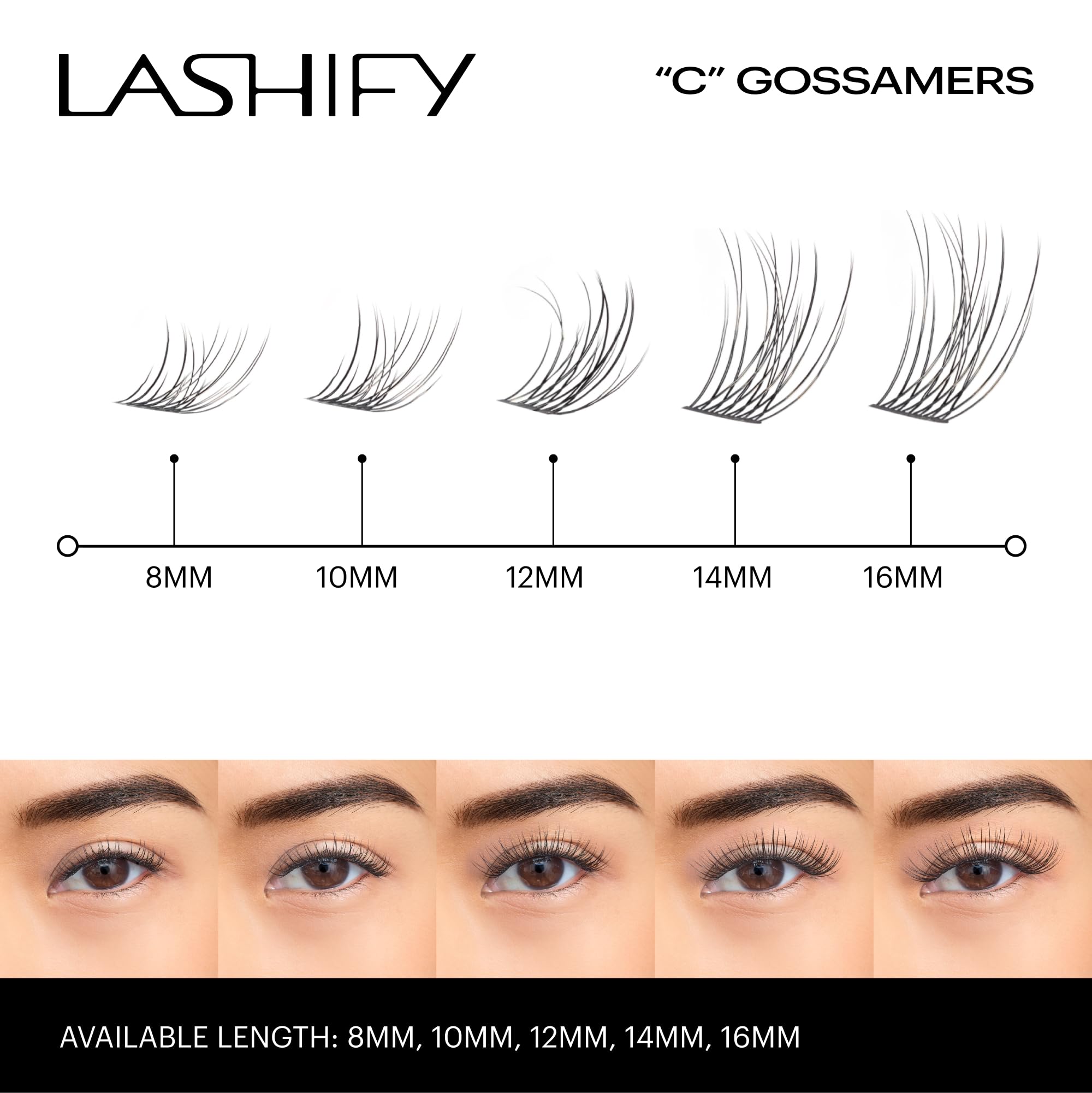 Lashify Curl 16mm Gossamer doe-eyed curl opens the eye softly.