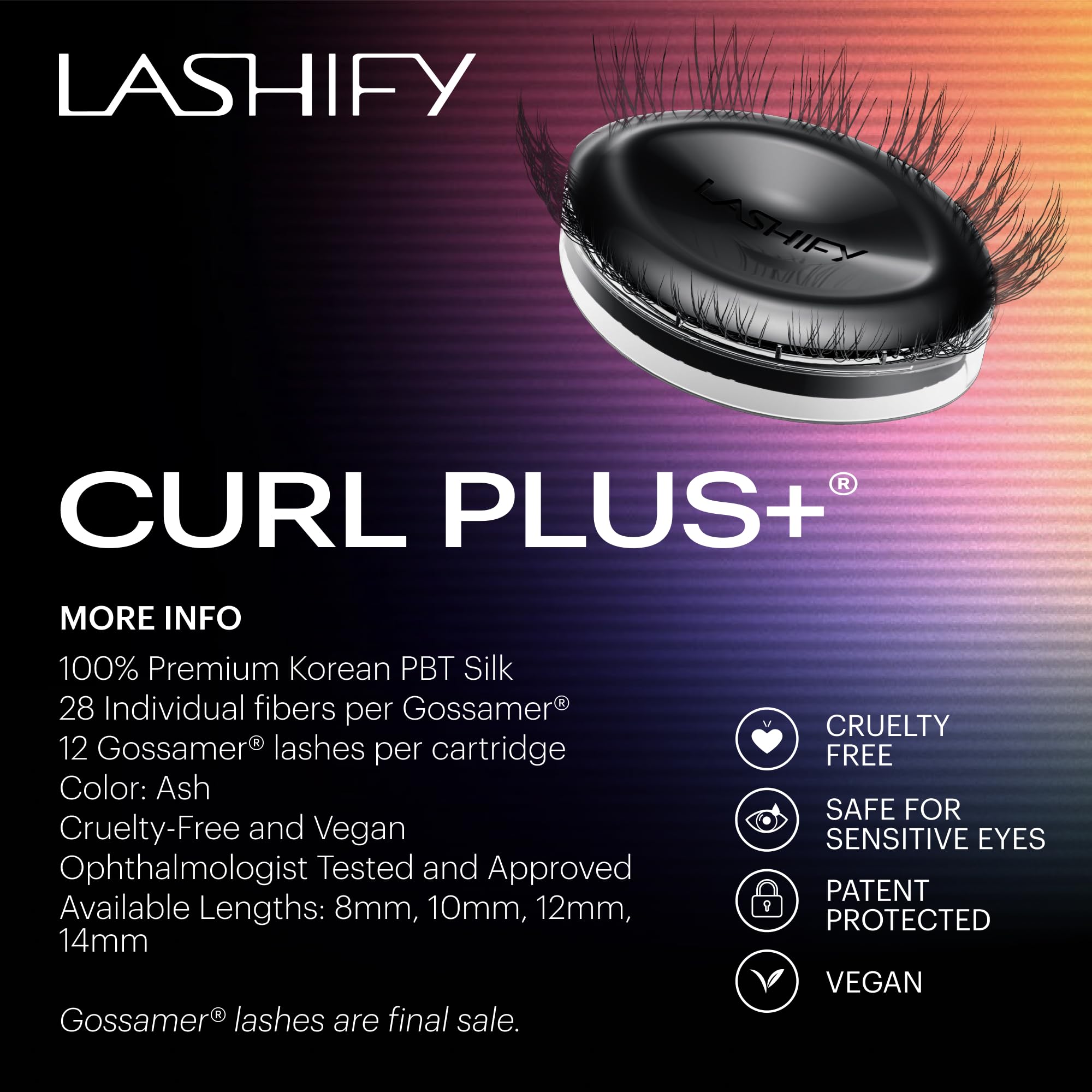 Lashify Curl Plus+ Ash 8mm color swatch shows ash shade