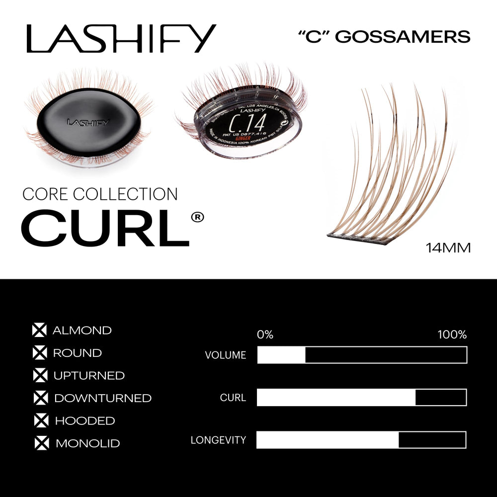Lashify gossamer lashes on eye for a natural, effortless enhancement.