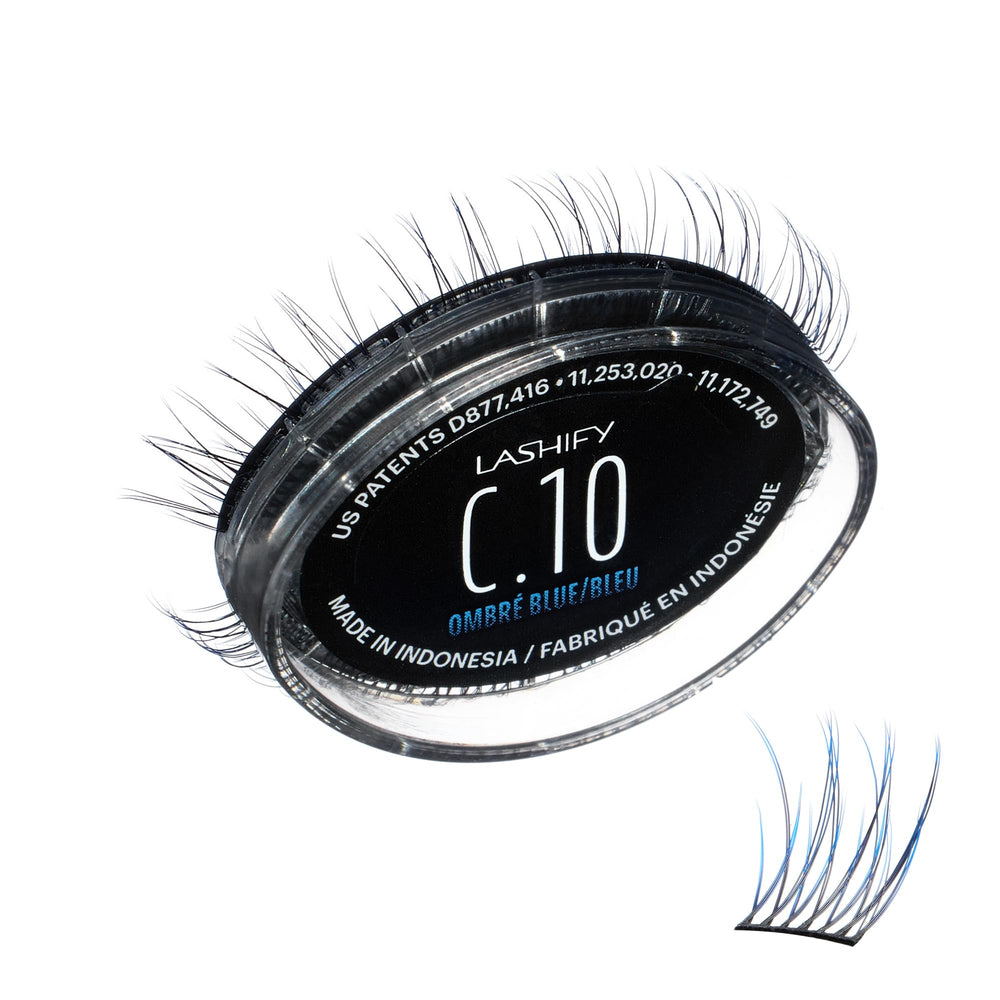 Lashify Ombre Blue Gossamer 10mm cartridge for subtle color-enhanced natural lashes