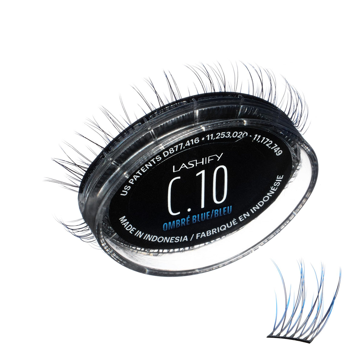Lashify Ombre Blue Gossamer 10mm cartridge for subtle color-enhanced natural lashes