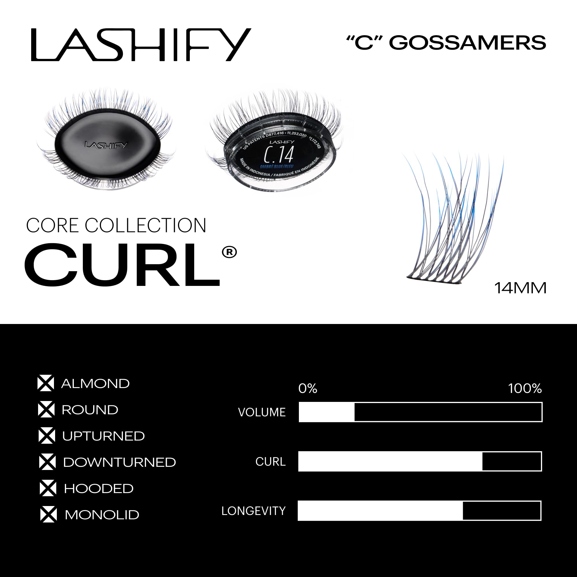 Lashify Ombre Blue Gossamer lashes in 10mm length for delicate daytime look.