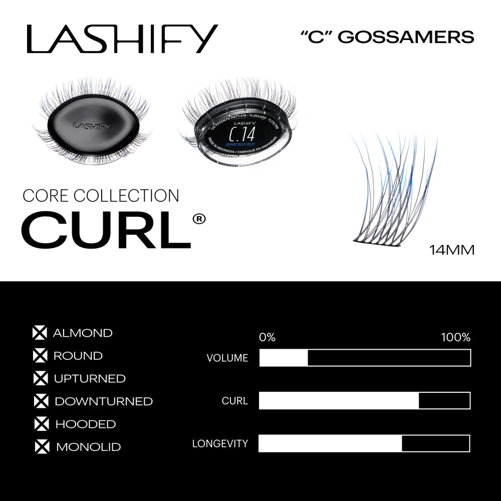 Lashify Ombre Blue Gossamer lashes in 10mm length for delicate daytime look.