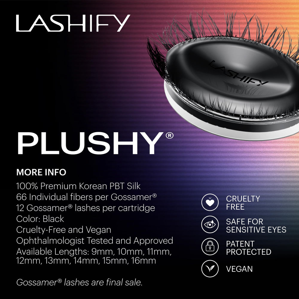 Lashify Plushy 10mm Gossamer in Black, Chocolate, Truffle — versatile color options.
