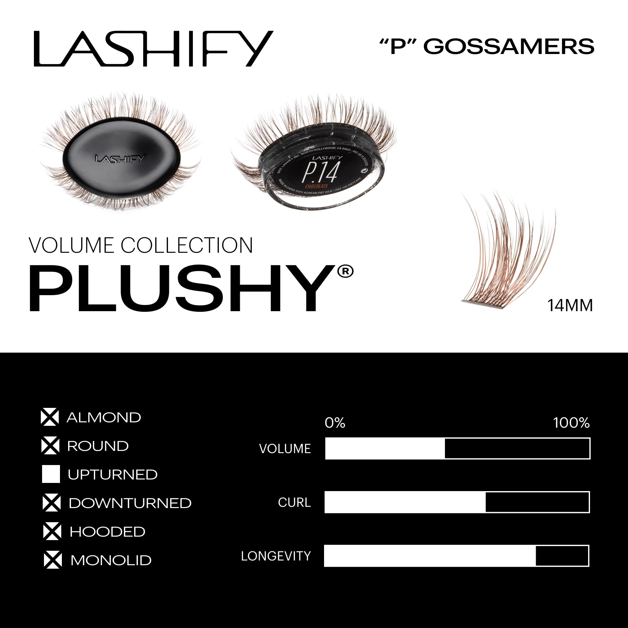 Lashify Plushy 14mm Chocolate applicator shot with Fuse ControlWand