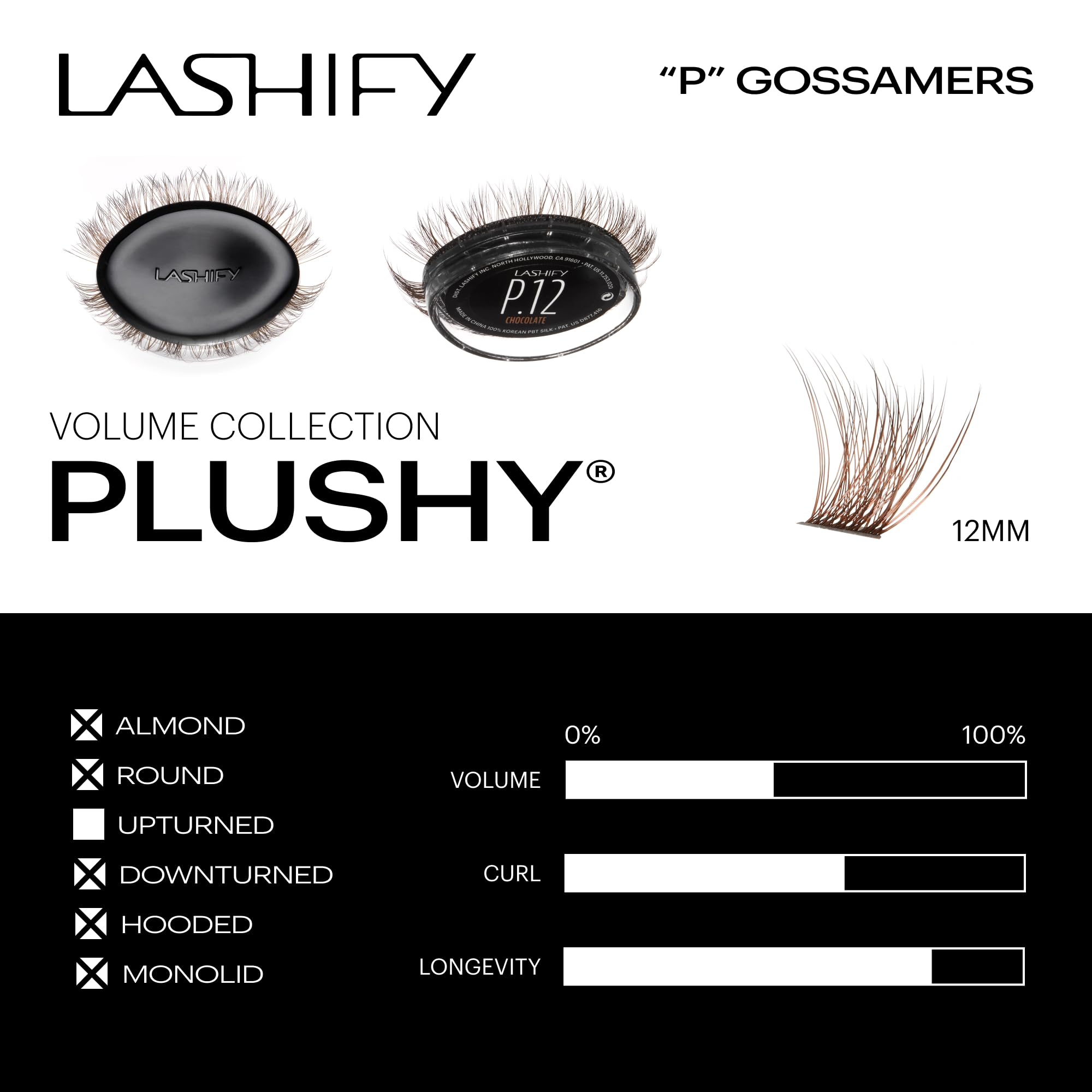 Lashify Plushy flat spinebase design supports longevity and precise lash fan.