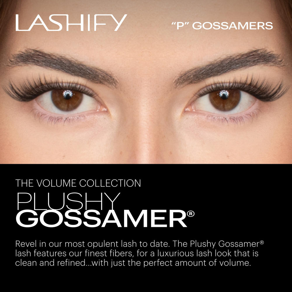 Lashify Plushy gossamer chocolate fibers deliver soft fullness and light wear.