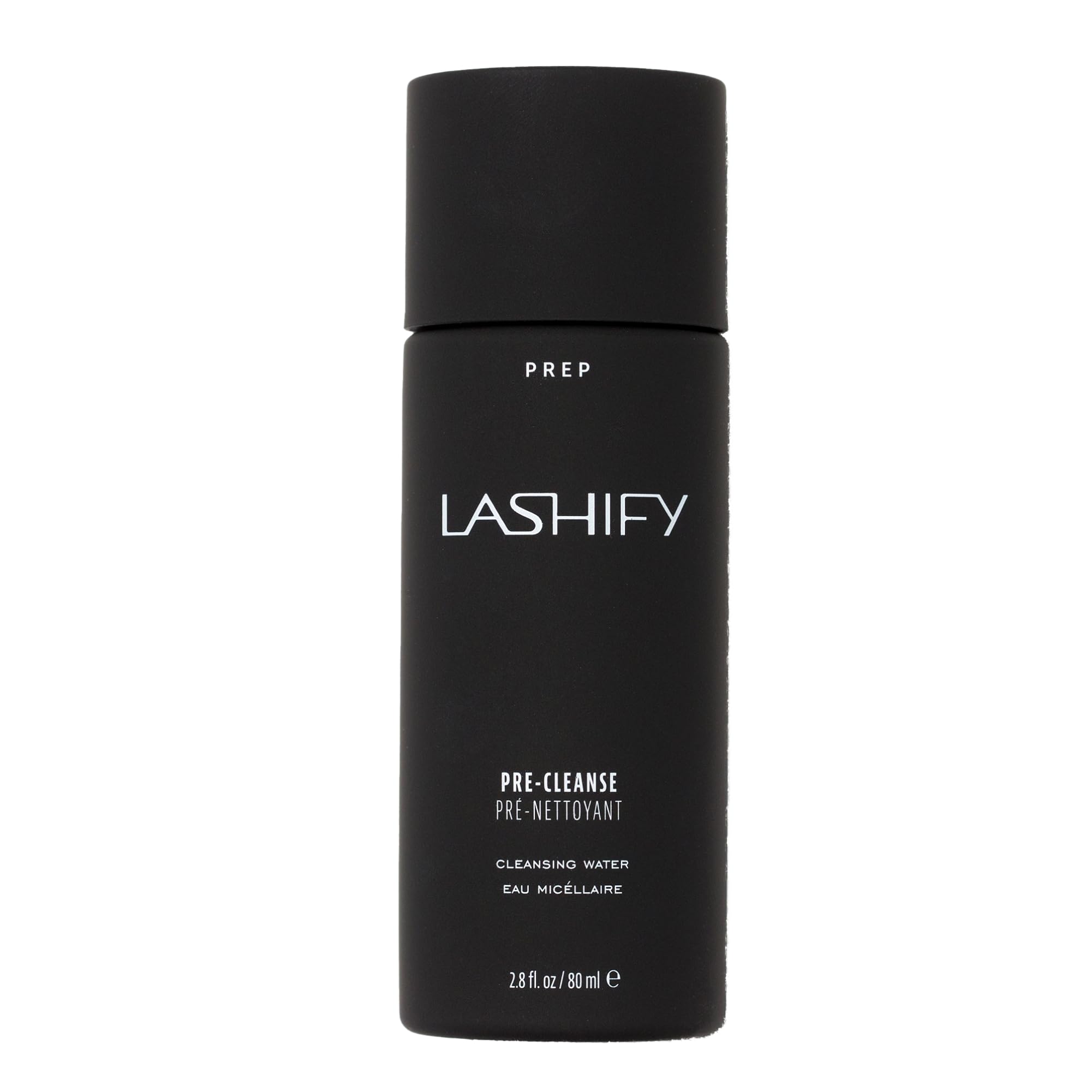 Lashify Pre-Cleanse Cleansing Water 80ml bottle close-up for oil-free lash prep