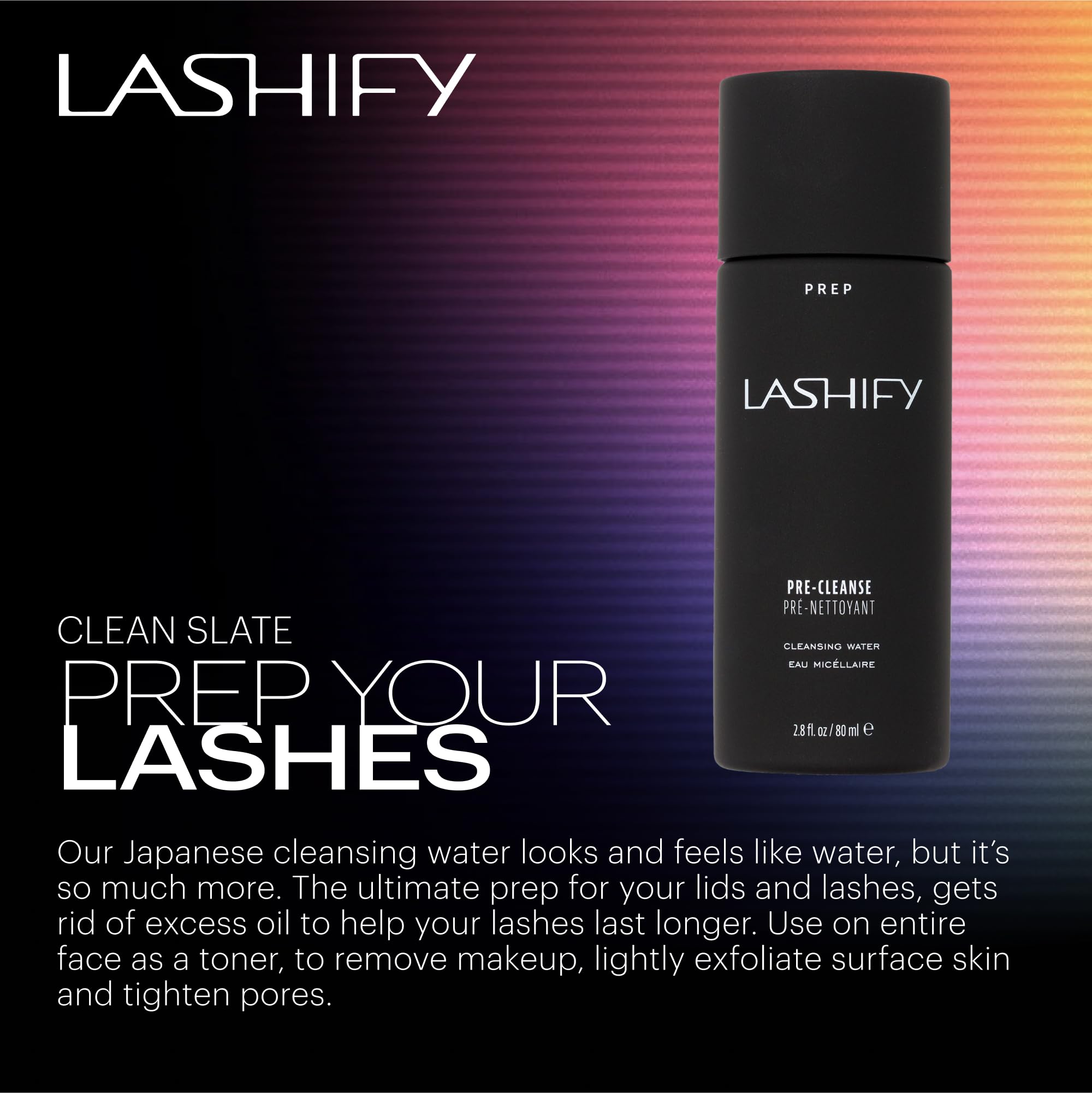 Lashify Pre-Cleanse Cleansing Water applied to the face as a light toner