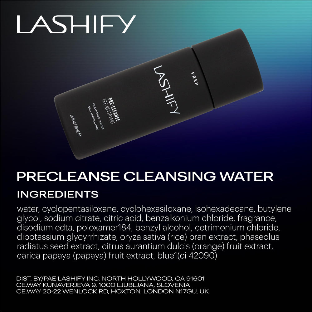 Lashify Pre-Cleanse Cleansing Water with spoolie prepping lashes before lash style