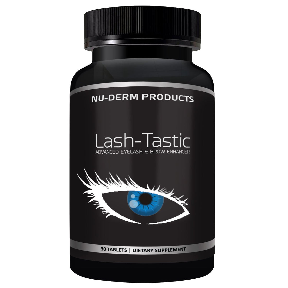 Lashtastic eyelash growth vitamins bottle close-up for daily nourishment and fuller lashes