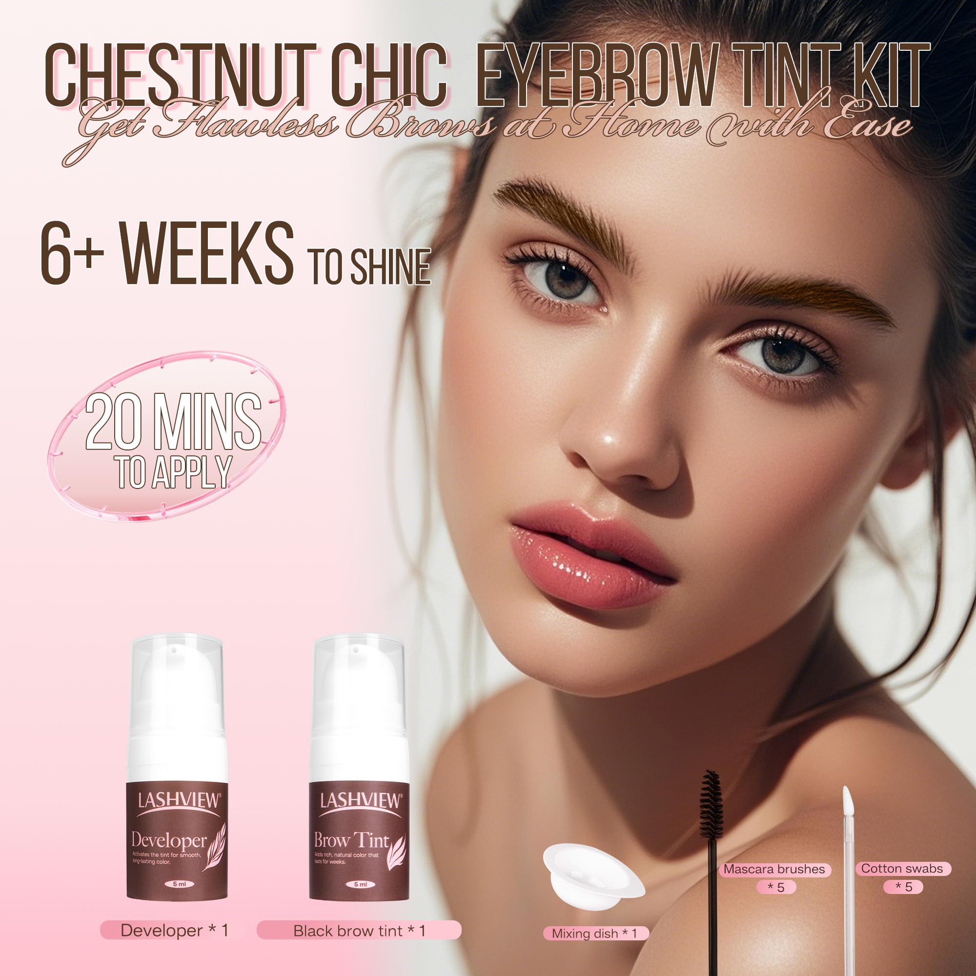 Lashview Brow Color Kit natural brown shade for soft, refined brows.