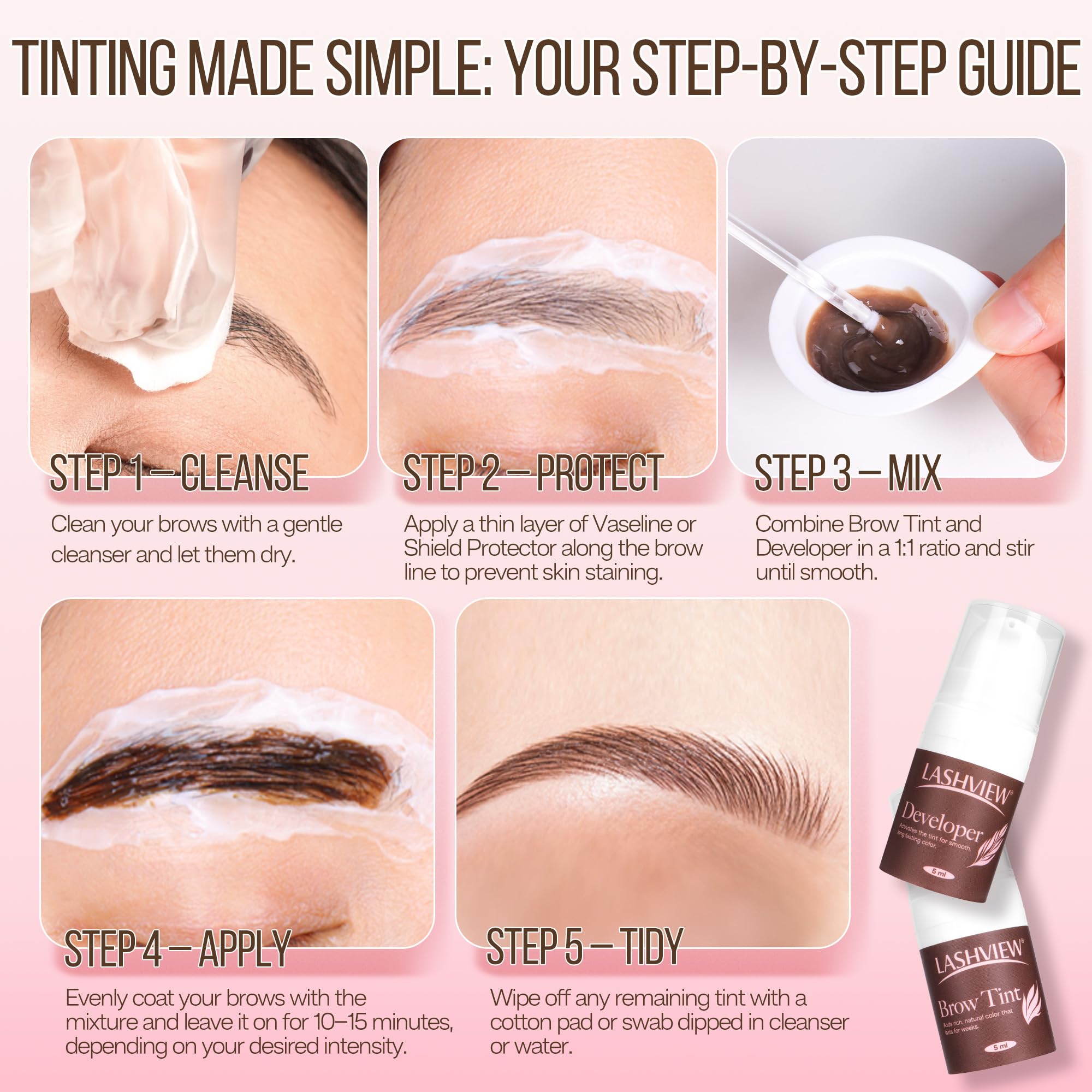 Lashview Brow Color Kit precision application for beginners and pros.