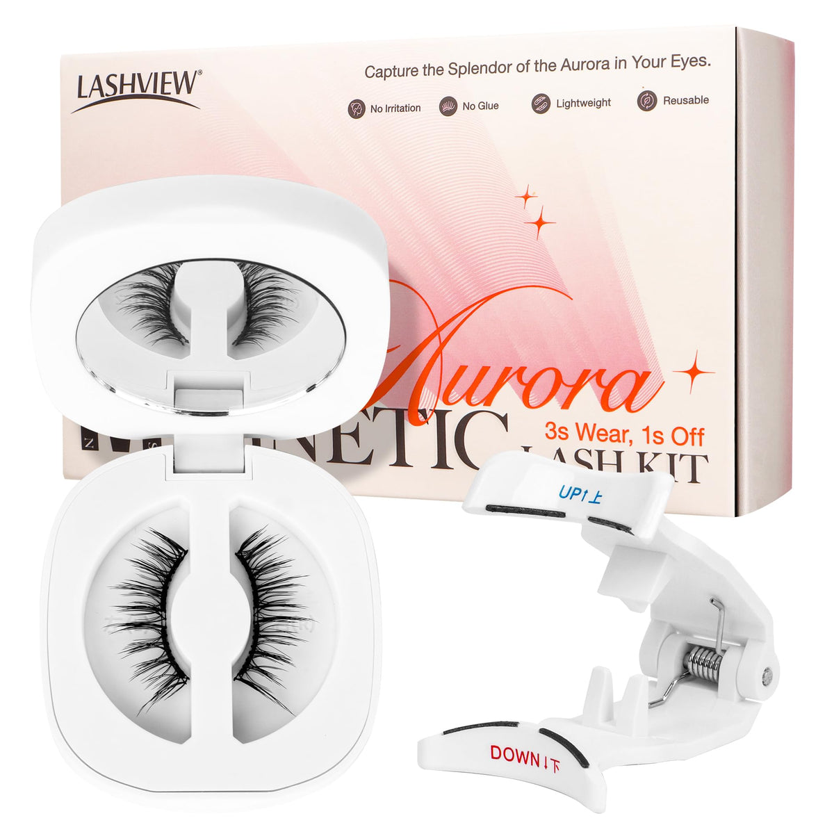 LASHVIEW magnetic eyelashes with applicator for quick three-second application