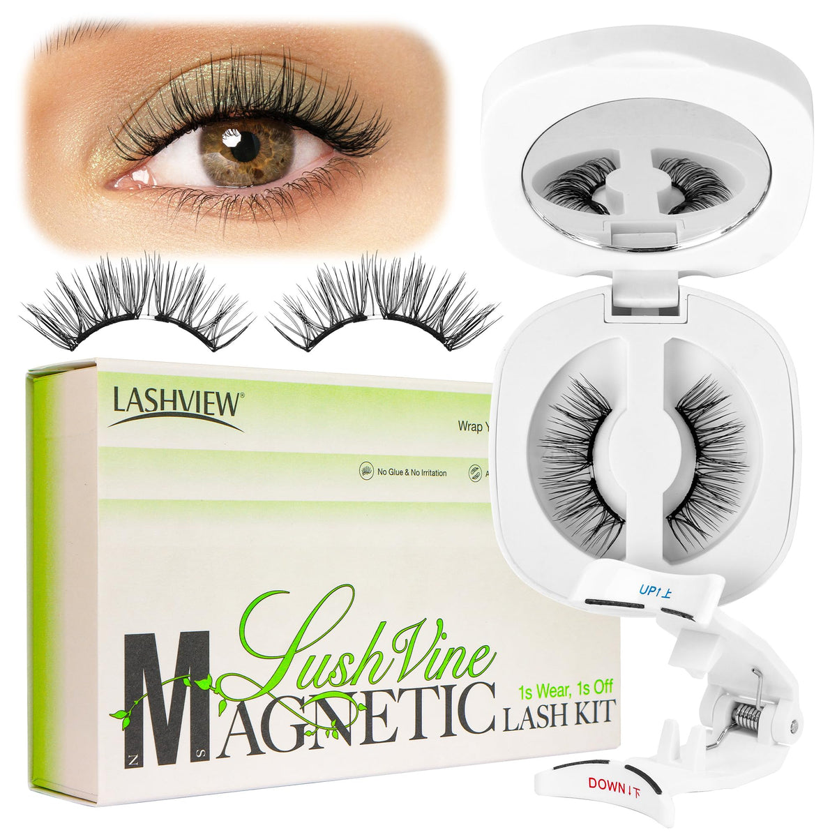LASHVIEW upgrade magnetic eyelashes with applicator for quick on-the-go glam.